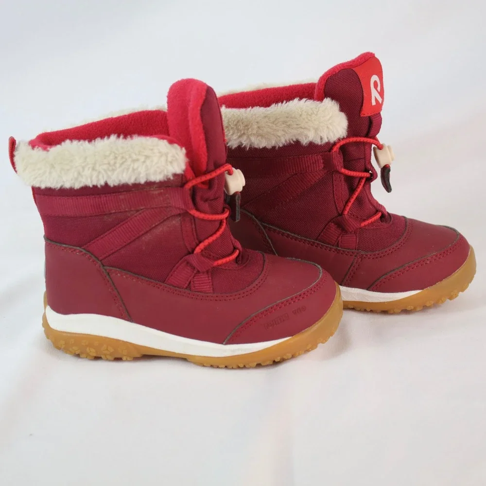 Reima Burgundy Red Winter Faux Fur Trim Waterproof Boots Kids Size 24‎ / US 8